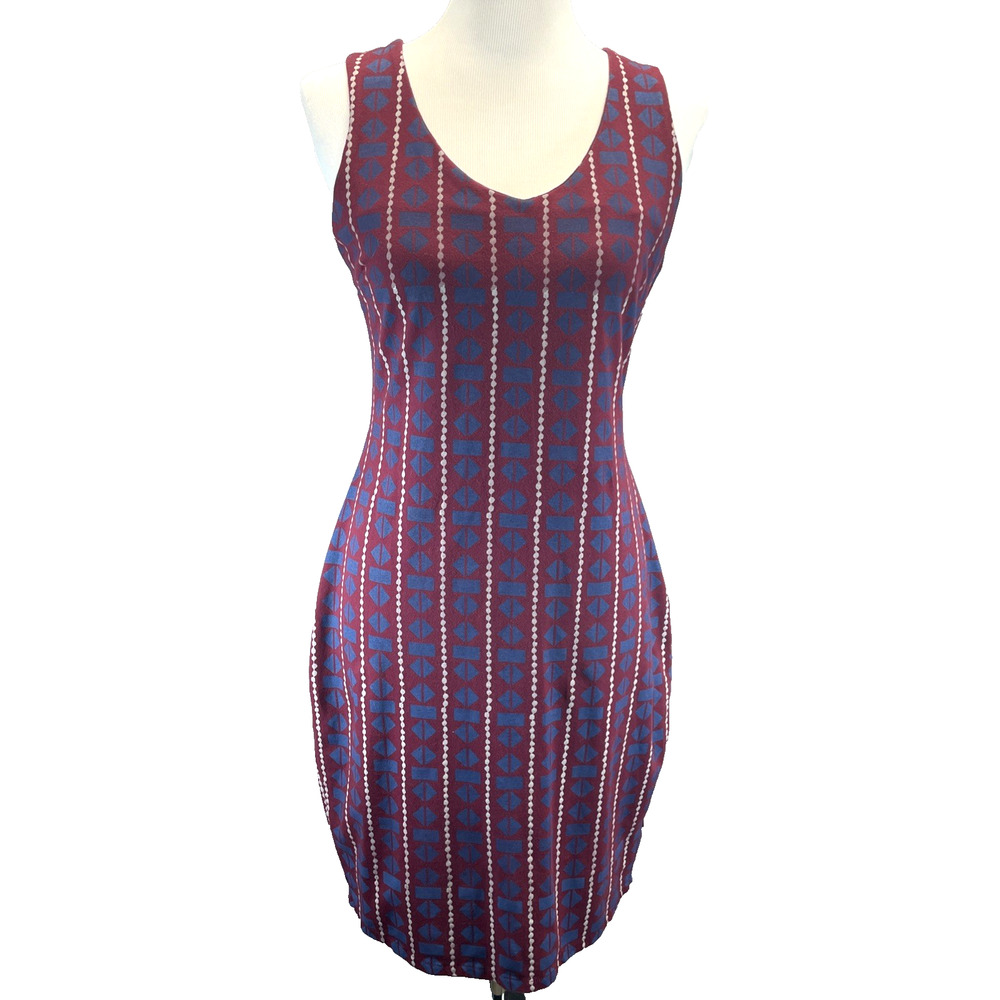 Stussy Burgundy Geometric Dress Women's Size Large Streetwear Criss Cross Back